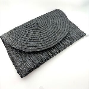 Black Woven Raffia Large Clutch NWOT - 12" x 8"